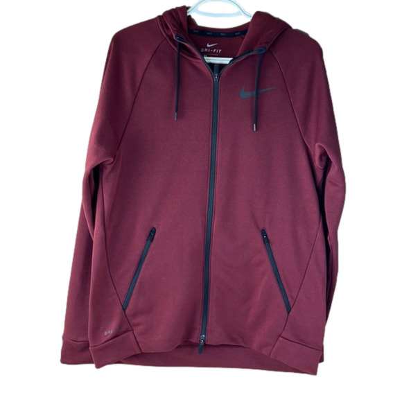Men's Nike Dri-fit Burgundy Full Zip Hoodie - Picture 1 of 9